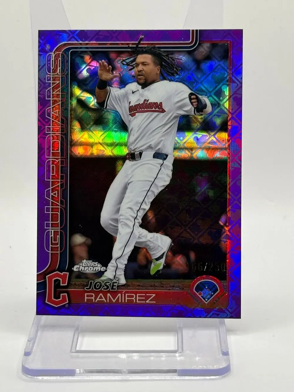2025 Topps Chrome Logofractor Jose Ramirez Purple Refractor 166/250 SP Guardians